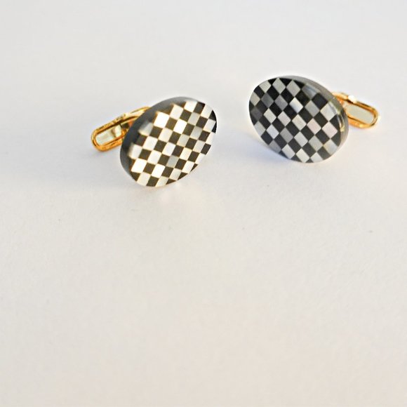 Black and White Checkerboard Gemstone Cufflinks - Picture 1 of 2